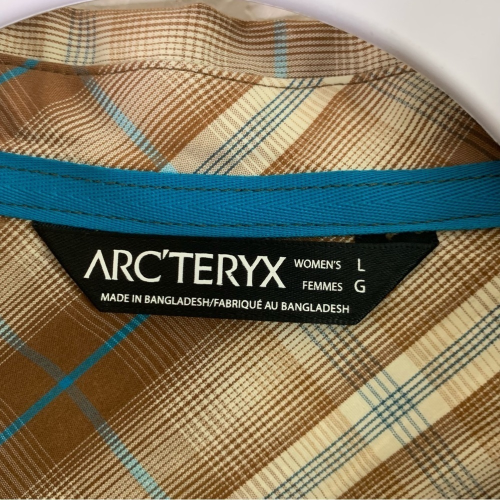 Arcteryx Womens brown blue plaid long sleeve/ roll sleeve button up shirt L - Picture 5 of 8